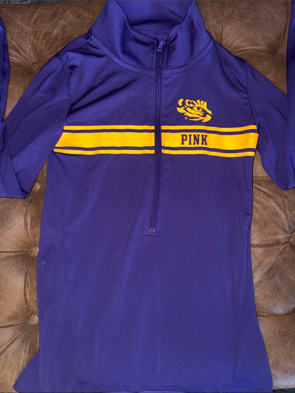 PINK Victoria's Secret Purple Half-Zip Pullover with Yellow Stripes LSU 🐯